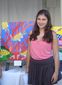 Artista de 13 años con su obra en oleo sobre tela de estilo propio en la exposicion Los Colores del Mar en el hotel Mocambo, Veracruz