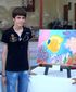 Artista de 15 años con su obra en oleo sobre tela de estilo propio en la exposicion Los Colores del Mar en el Hotel Mocambo Veracruz